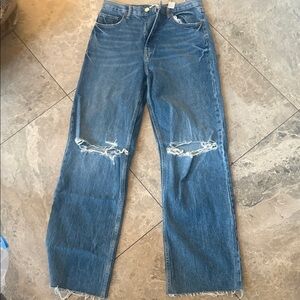 Zara Blue Straight Leg Distressed Jeans